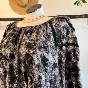 Simply Emma Snake Print Boho Indie Long Sleeve Blouse Size 3X Rayon India Made